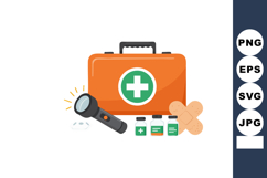 First aid kit with flashlight bandages and medicine bottles Product Image 1