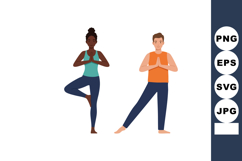 Yoga practice with diverse man and woman in tree pose balanc Product Image 1