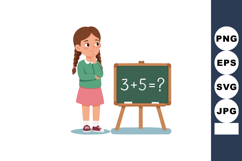 Young girl thinking about math problem on blackboard educati Product Image 1