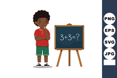 Curious young boy thinking about math problem on blackboard Product Image 1