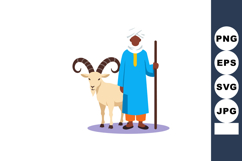 African man in traditional clothing standing with goat holdi Product Image 1