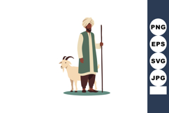 Shepherd man standing with goat holding staff traditional cl Product Image 1