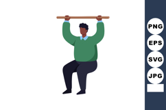 Man exercising on pull-up bar wearing green sweater and blac Product Image 1