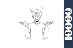 Confused man shrugging with question marks above head expres Product Image 1
