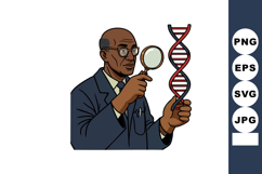 Scientist examining DNA strand with magnifying glass for gen Product Image 1