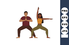 Yoga couple practicing warrior poses together with focus and Product Image 1