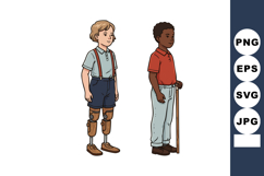 Boys with prosthetic legs and walking cane standing side by Product Image 1