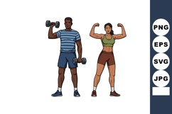 Fitness couple exercising with dumbbells and showing muscle Product Image 1