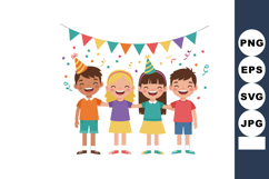 Group of happy kids celebrating birthday party with colorful Product Image 1