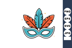 Carnival mask with blue and orange feathers festive celebrat Product Image 1