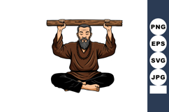 Meditating martial arts master holding wooden staff in tradi Product Image 1