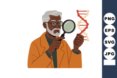 Scientist examining dna strand with magnifying glass in oran Product Image 1