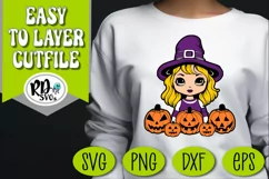 Girl Witch - A Cute Pumpkin Halloween Layered Cut File Product Image 1