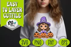 Girl Witch - A Cute Pumpkin Halloween Layered Cut File Product Image 4