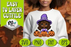 Girl Witch - A Cute Pumpkin Halloween Layered Cut File Product Image 2