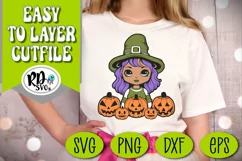 Girl Witch - A Cute Pumpkin Halloween Layered Cut File Product Image 3