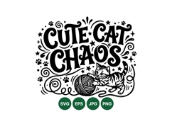 Hand Drawn Cute Cat Playing With Yarn Illustration Product Image 1