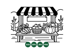 Hand Drawn Farmers Market Vegetable Stall Illustration Product Image 1