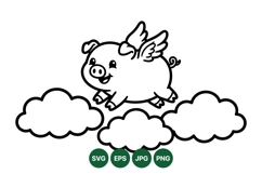 Cute Flying Pig Cartoon Line Art Vector Illustration Product Image 1