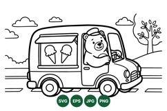Cute Bear Driving Ice Cream Truck Vector Clipart Product Image 1