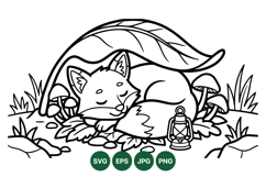 Hand Drawn Sleeping Fox Woodland Illustration With Lantern Product Image 1