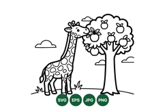 Cute Giraffe Eating Apple Tree Vector Illustration Product Image 1