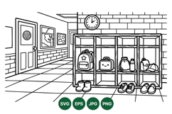 School Hallway Svg Clipart With Line Art Design Product Image 1