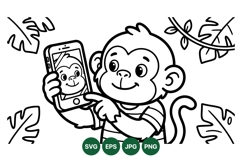 Cute Cartoon Monkey Taking Selfie Vector Art Product Image 1