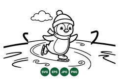 Adorable Penguin Ice Skating Winter SVG Design Product Image 1