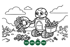 Hand Drawn Robot And Mechanical Gear Illustration Product Image 1