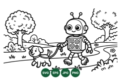Cute Robot Walking Dog Vector Illustration Design Product Image 1