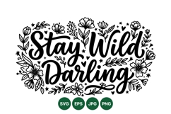 Hand Lettered Stay Wild Floral Quote Design SVG Product Image 1