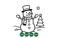 Cute Snowman Line Art Svg For Winter Holidays Product Image 1