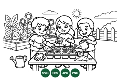 Hand Drawn Kids Gardening Clipart for Crafts Product Image 1