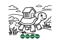 Cute Cartoon Turtle With House Line Art Design Product Image 1