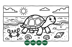 Cute Turtle And Crab Beach Clipart Design Product Image 1