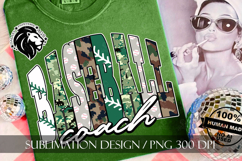 Baseball Coach Sublimation PNG, Green Camo Product Image 1