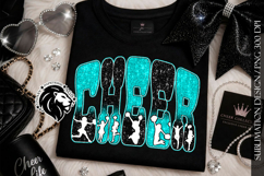 Glitter Sequins Cheer Sublimation Design PNG | Teal Black Product Image 4
