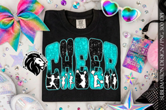 Glitter Sequins Cheer Sublimation Design PNG | Teal Black Product Image 5