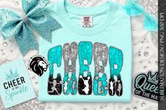 Glitter Sequins Cheer Sublimation Design PNG | Teal Silver Product Image 1