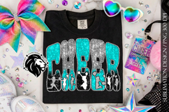 Glitter Sequins Cheer Sublimation Design PNG | Teal Silver Product Image 5
