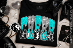 Glitter Sequins Cheer Sublimation Design PNG | Teal Silver Product Image 6