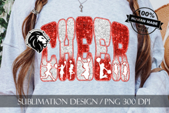 Glitter Sequins Cheer Sublimation Design PNG | Red White Product Image 6