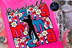Floral Baseball Mama Sublimation PNG DTF, Blue Red Flowers Product Image 2
