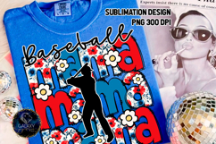 Floral Baseball Mama Sublimation PNG DTF, Blue Red Flowers Product Image 1