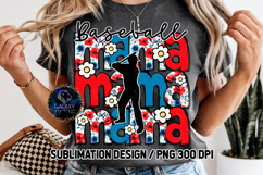 Floral Baseball Mama Sublimation PNG DTF, Blue Red Flowers Product Image 3