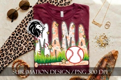 Peach Floral Baseball Mama Sublimation PNG Product Image 5