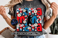 Floral Basketball Mama Sublimation PNG DTF, Blue Red Flowers Product Image 3