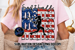 Patriotic Softball Mama Sublimation PNG DTF, Flag USA Product Image 3