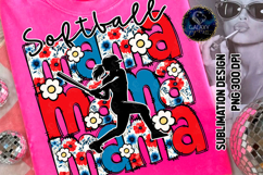 Floral Softball Mama Sublimation PNG DTF, Blue Red Flowers Product Image 2